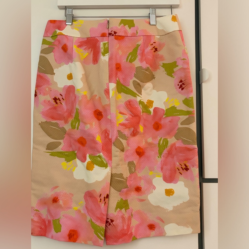 J. Crew Pink Floral Pencil Skirt with Cream Accents